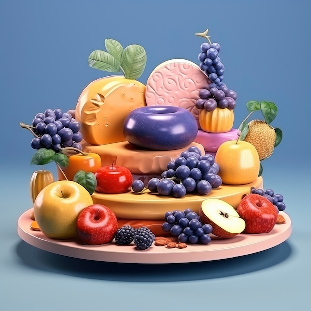 View of graphic 3d fruit on platters