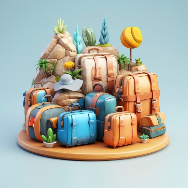 View of graphic 3d travel luggage