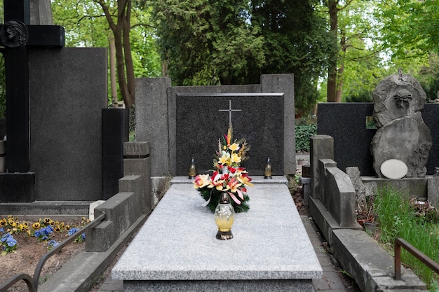 View of graves in the cemetery