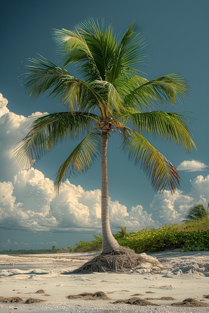 View of green palm tree species with beautiful foliage