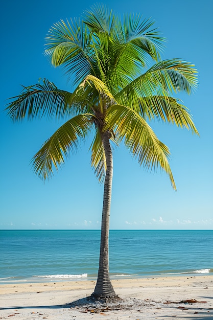 View of green palm tree species with beautiful foliage