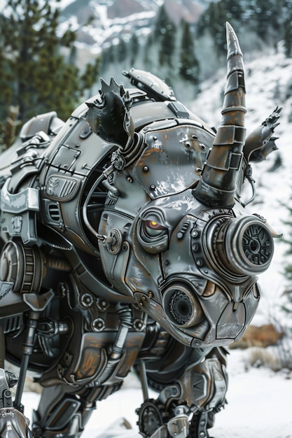 Free photo view of half rhino with futuristic robotic parts