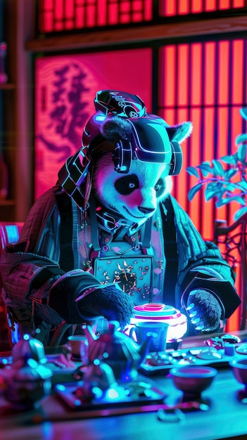 Free Photo view of half robot half panda bear with futuristic parts