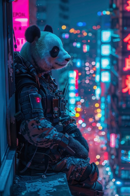 Free Photo view of half robot half panda bear with futuristic parts