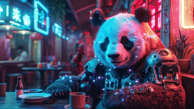 Free Photo view of half robot half panda bear with futuristic parts