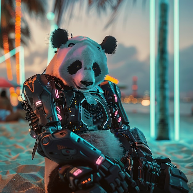 Free Photo view of half robot half panda bear with futuristic parts