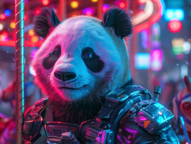 Free photo view of half robot half panda bear with futuristic parts