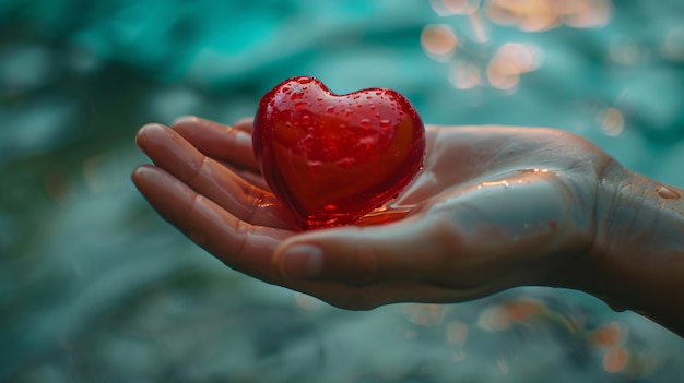 Free Photo view of hand holding red heart symbolizing affection and feelings