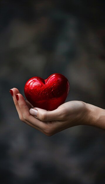 View of hand holding red heart symbolizing affection and feelings