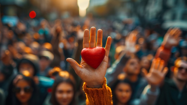 View of hand holding red heart symbolizing affection and feelings