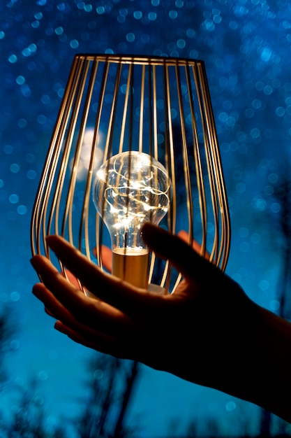 Free Photo view of hands holding lightbulb lamp