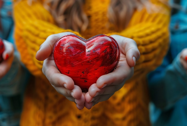 Free photo view of hands holding red heart to represent affection