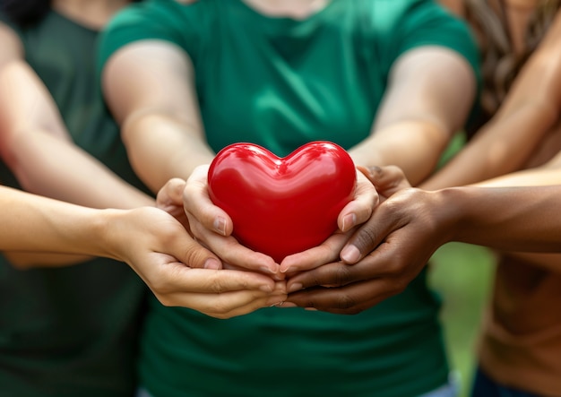 View of hands holding red heart to represent affection