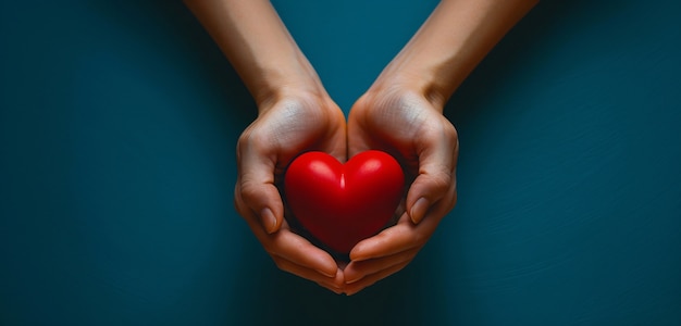 Free photo view of hands holding red heart to represent affection