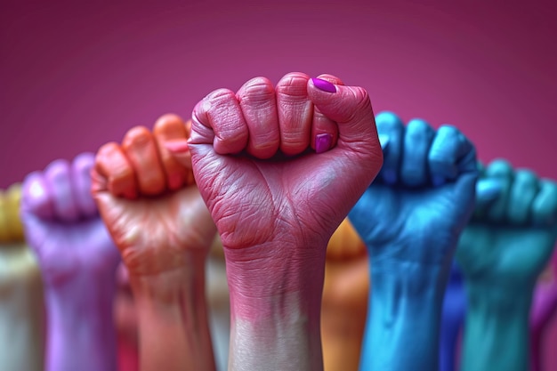 Free photo view of hands with fists up for womens day celebration