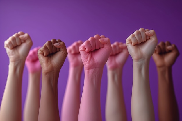 Free photo view of hands with fists up for womens day celebration