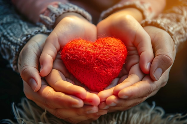 View of hands with heart shape to represent affection