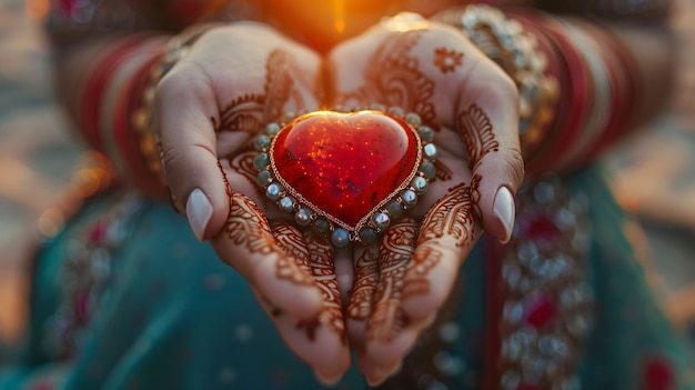 View of hands with heart shape to represent affection