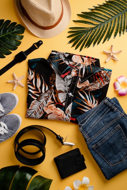 Free Photo view of hawaiian shirt with floral print and leaf