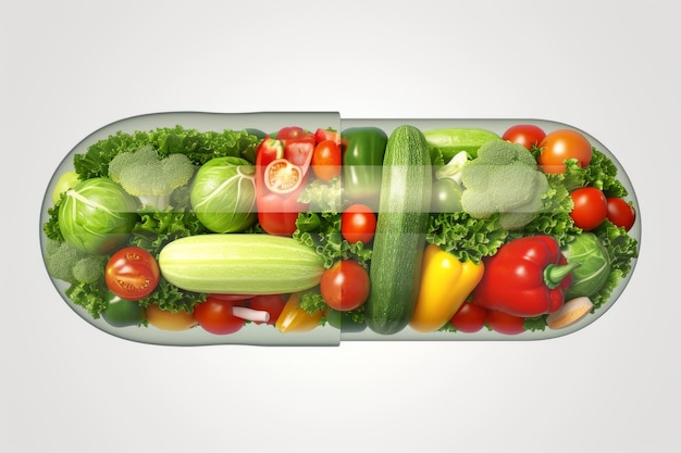 Free photo view of healthy food incased in pill shaped container