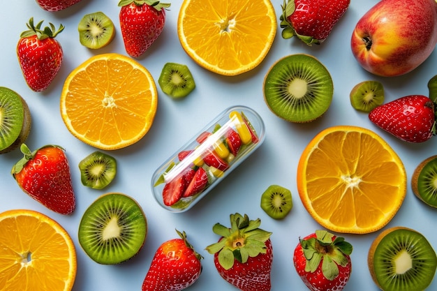 Free photo view of healthy food incased in pill shaped container