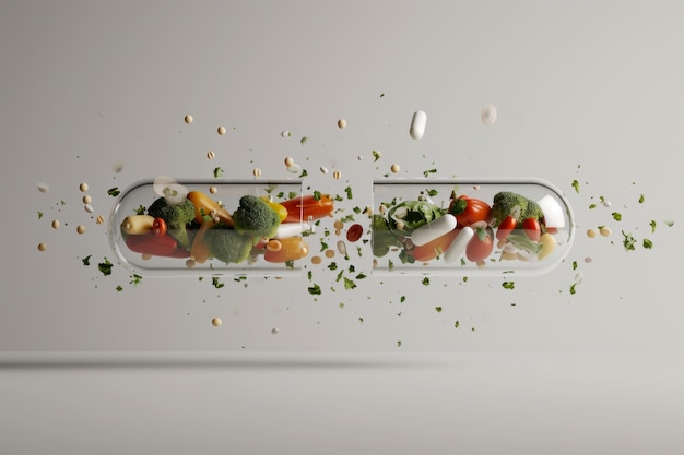 Free photo view of healthy food incased in pill shaped container