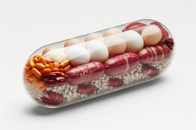 Free photo view of healthy food incased in pill shaped container