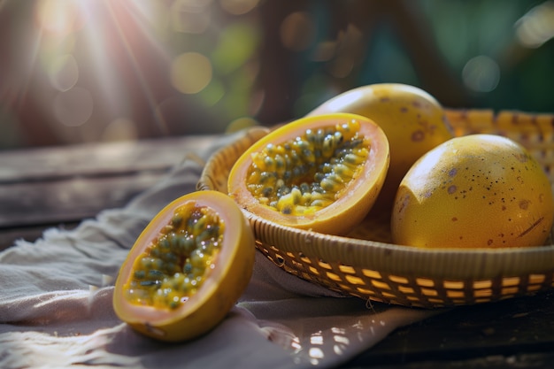 View of healthy and fresh maracuja fruit