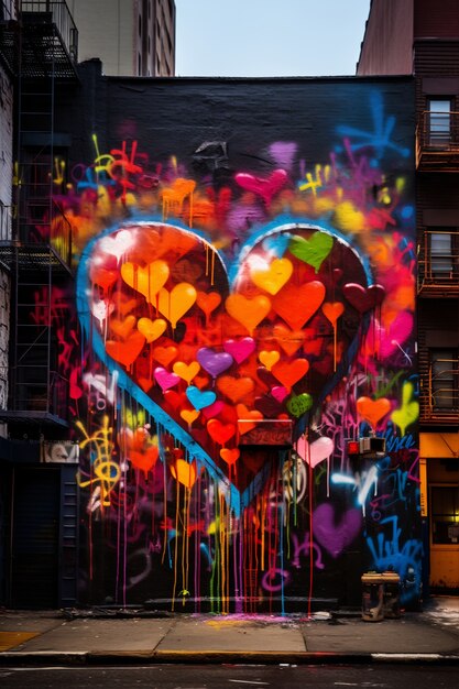 View of heart drawn in graffiti in the city