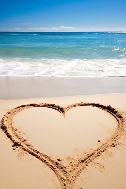 Free photo view of heart shape drawn in beach sand