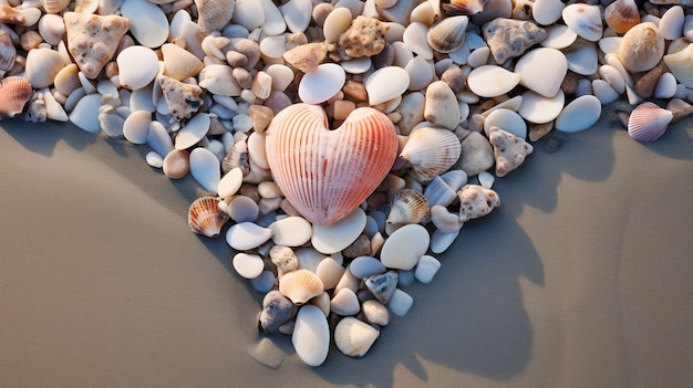 Free photo view of heart shape from shell on beach