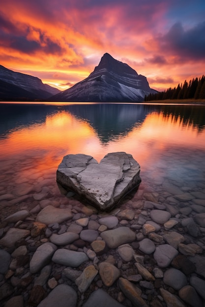 Free photo view of heart shape with mountains and lake landscape