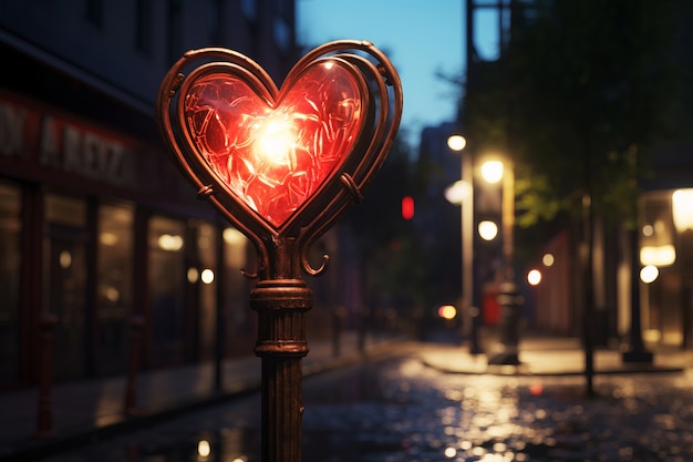 Free photo view of heart shaped lamp post in the city