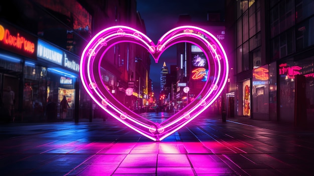 Free photo view of heart shaped neon light in the city