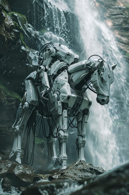 Free Photo view of horse with mechanical and robotic parts in futuristic style