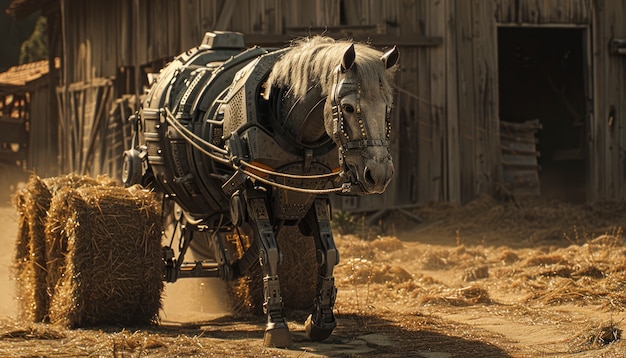 Free photo view of horse with mechanical and robotic parts in futuristic style