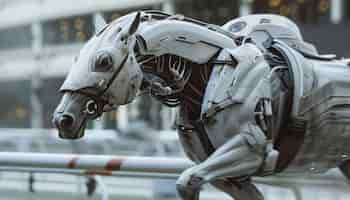 Free photo view of horse with mechanical and robotic parts in futuristic style