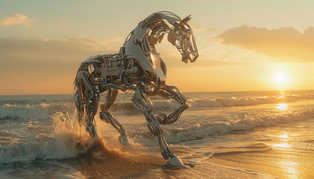 Free photo view of horse with mechanical and robotic parts in futuristic style