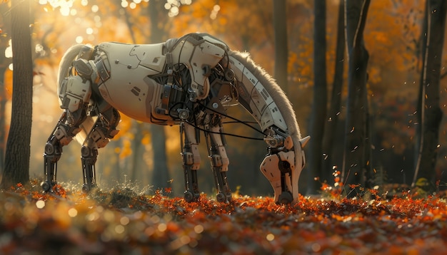 View of horse with mechanical and robotic parts in futuristic style