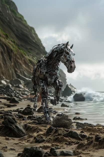 Free photo view of horse with mechanical and robotic parts in futuristic style