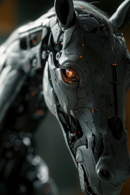 Free Photo view of horse with mechanical and robotic parts in futuristic style