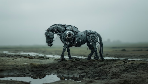 Free photo view of horse with mechanical and robotic parts in futuristic style