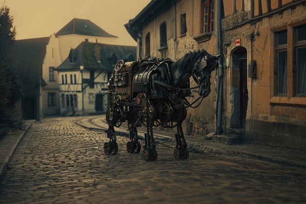 Free photo view of horse with mechanical and robotic parts in futuristic style