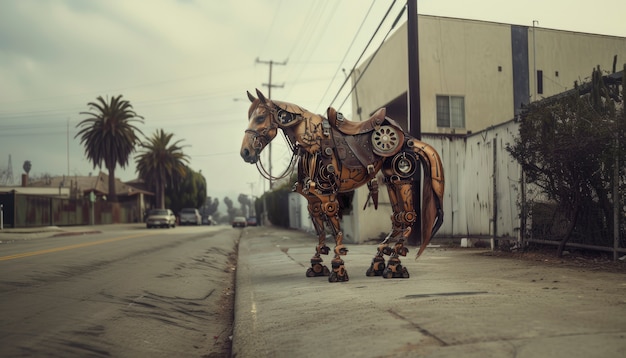 Free photo view of horse with mechanical and robotic parts in futuristic style