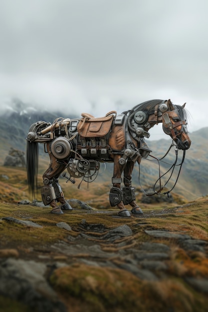 Free Photo view of horse with mechanical and robotic parts in futuristic style