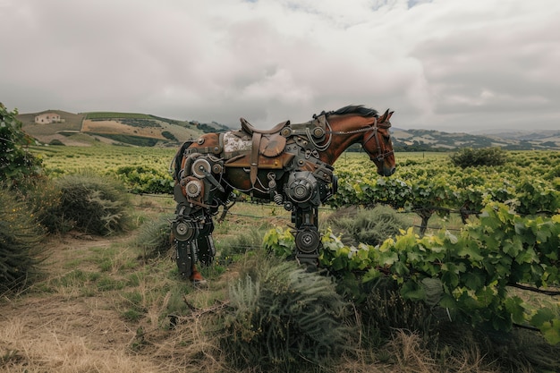 Free photo view of horse with mechanical and robotic parts in futuristic style