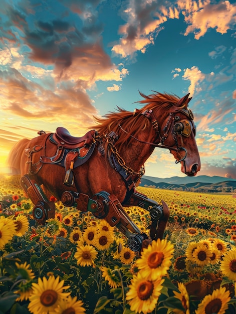 Free Photo view of horse with mechanical and robotic parts in futuristic style