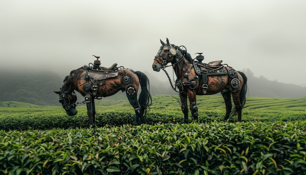 Free photo view of horse with mechanical and robotic parts in futuristic style