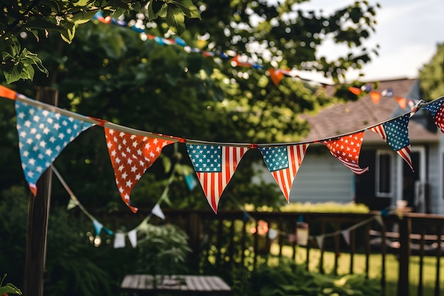 Free photo view of house decorated with american flag colors ornaments for independence day celebration