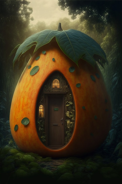 Free photo view of house made from pumpkin in nature